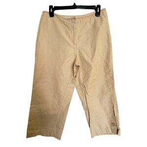 J. Jill Tan Linen Genuine Fit Below Waist Capri Lounge Baggy Crop Pants Size 8